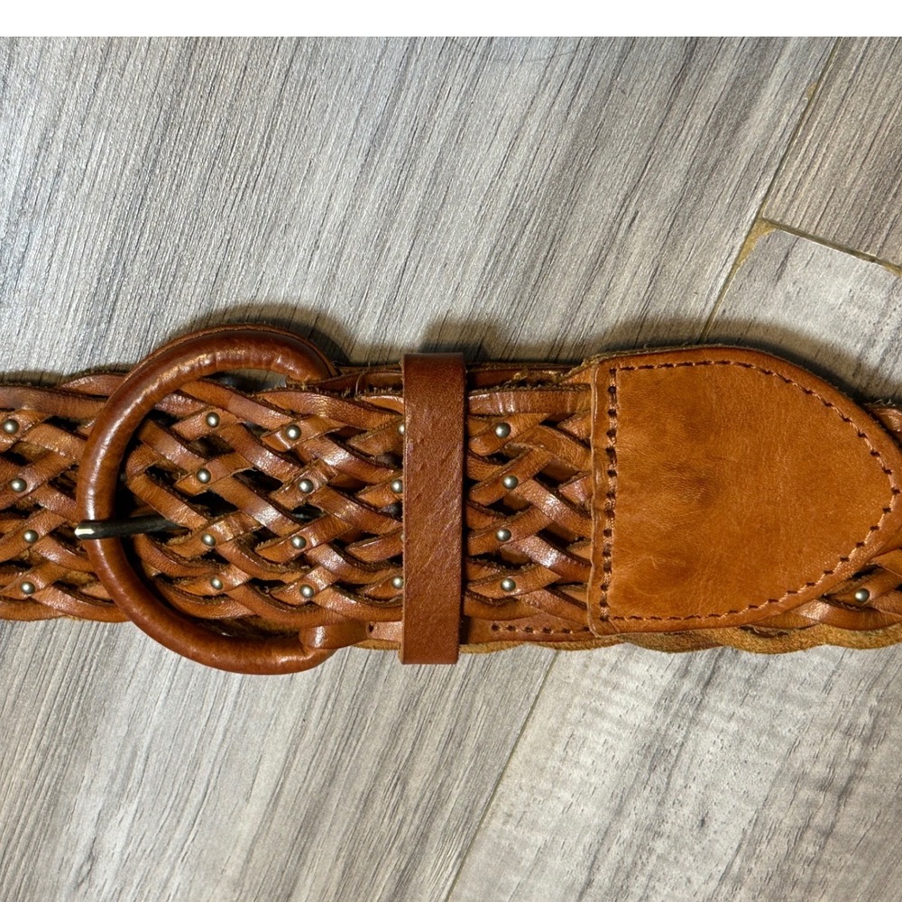 American Eagle Womens Brown Woven Braided Leather Belt Round Buckle Size L/XL